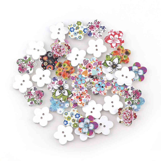 Flower Wood Buttons, 18mm - 12 Pack