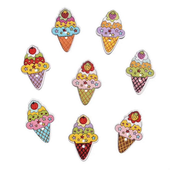 Ice Cream Cone Wood Buttons, 26mm - 10 Pack