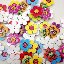 Flower Wood Buttons, 20mm - 10 Pack