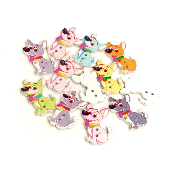 dog shaped wooden buttons in various colors
