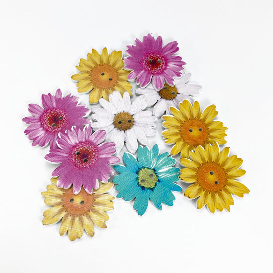 Large Sunflower Wooden Buttons, 35mm - 10 Pack