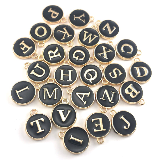 black and gold round Letter Charms
