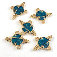 blue and gold jewerly charms that look like planets