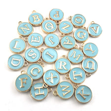 Blue and gold round letter charms