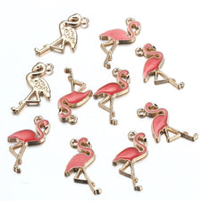 pink and gold flamingo shaped jewelry charms