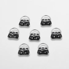black purse shaped jewelry charms with silver trim