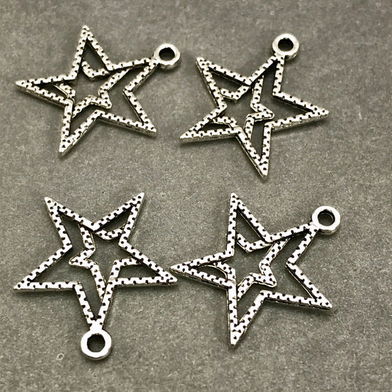 antique silver double star jewelry charms