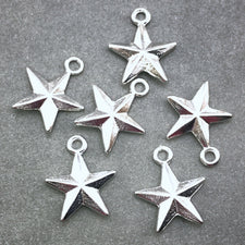 six 3d silver plated star shaped jewelry charms