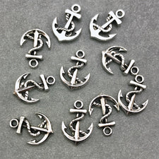 ten antique silver anchor shaped jewelry charms