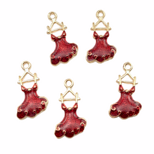 5 red and gold dress shape jewelry charms