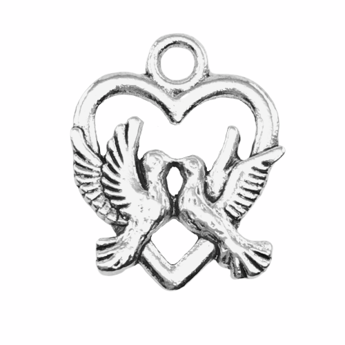 jewelry charm of love birds in a heart