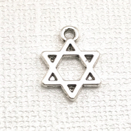 Star of David Pendant Charms Silver Tone, 14mm - 10 pack