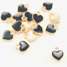 Enamel Black Heart Charms For Jewelry Making, 7mm - 15 pack