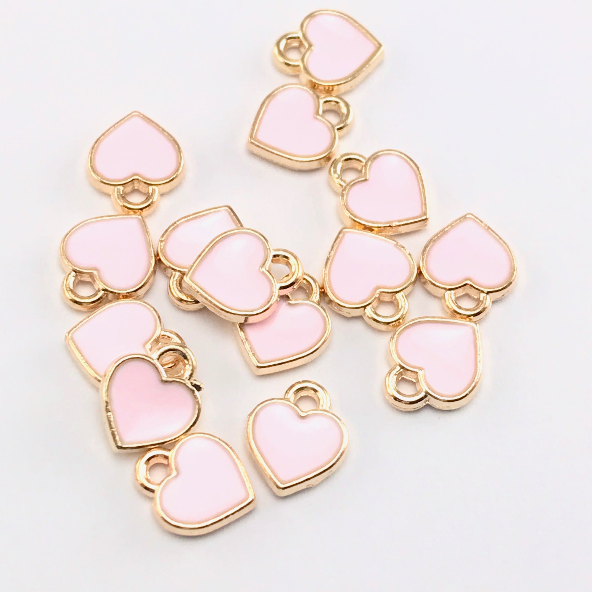 Enamel Pink Heart Charms For Jewelry Making 7mm 15 pack Easy Crafts