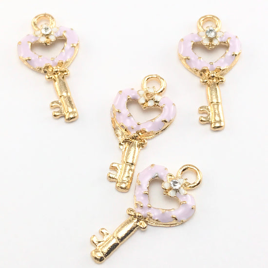 Enamel Purple Key Pendant Charms For Jewelry Making, 22mm - 4 pack