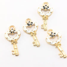 Enamel White Key Pendant Charms For Jewelry Making, 22mm - 4 pack