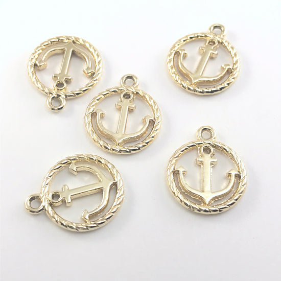 Gold Tone Anchor Jewelry Charms, 19mm - 5 pack