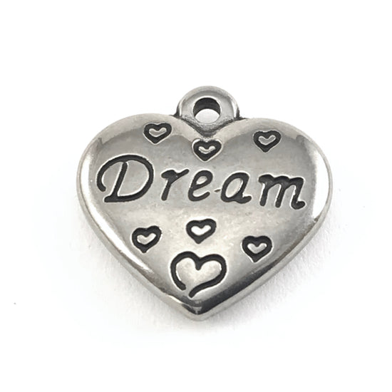 Stainless Steel Heart Shaped Dream Charms, 2 sided, 16mm - 2 Pack