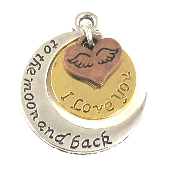 I Love You To The Moon And Back Pendant Charms, 25mm - 3 pack