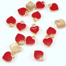 15 red and gold heart shaped jewelry charms