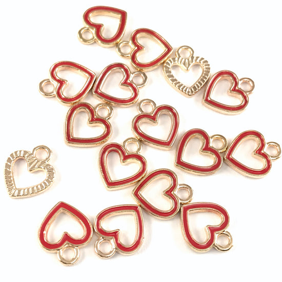 15 red and gold colour heart shaped jewerly charms