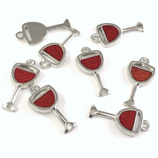 red and silver jewerly charms that look like glasses of red wine