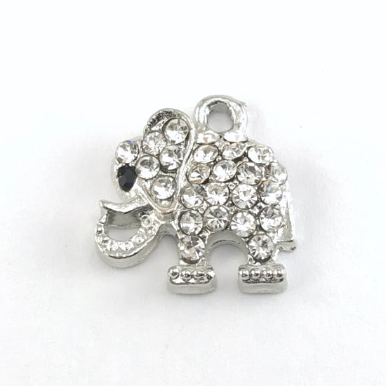 silver elephant shaped jewelry charm embellished with clear crystal rhinestones