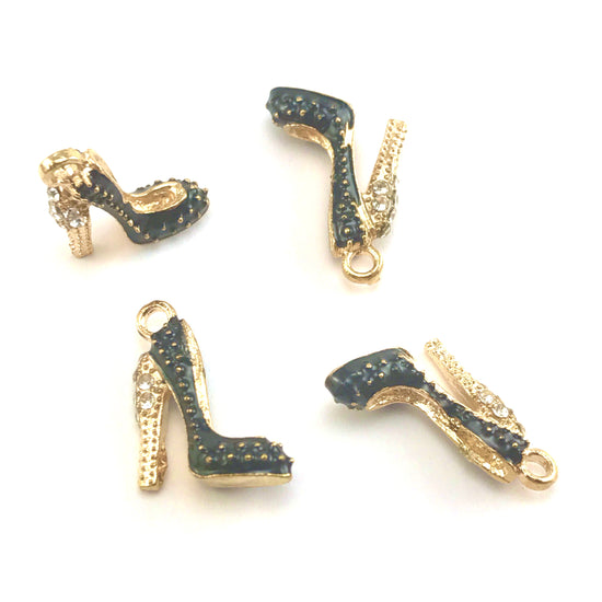 black and gold colour jewerly charms that look like high heel shoes