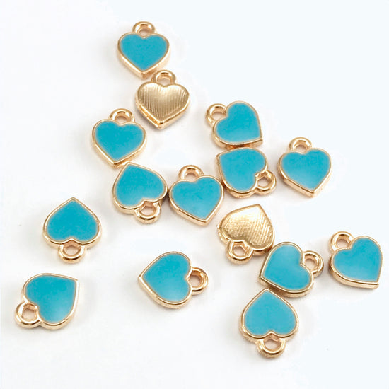 Enamel Blue Heart Charms For Jewelry Making, 7mm - 15 pack