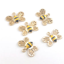 Enamel Gold Colour Bee Jewelry Pendant Charms, 17mm - 5 pack