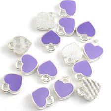 purple and silver colour heart shaped charms