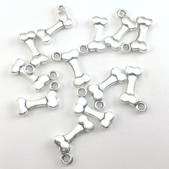 Dog Bone Jewelry Charms, Antique Silver Finish, 16mm - 12 Pack