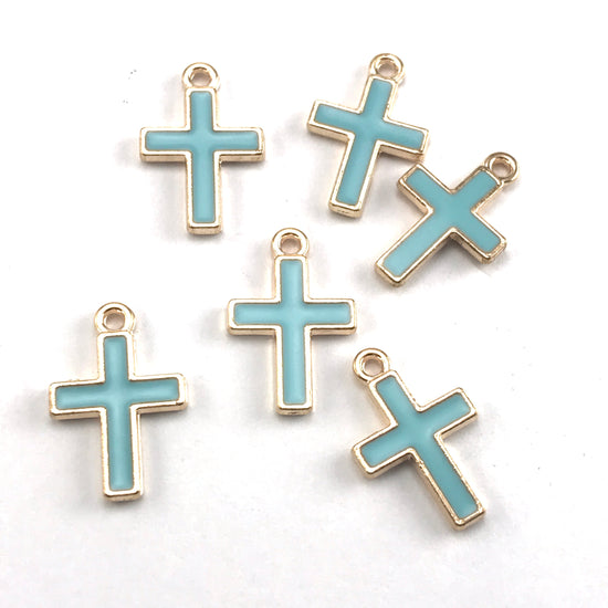 blue and gold cross shaped jewerly charms