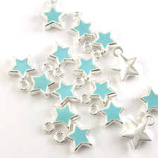 Blue Enamel Star Charms For Jewelry Making, 8mm - 15 pack