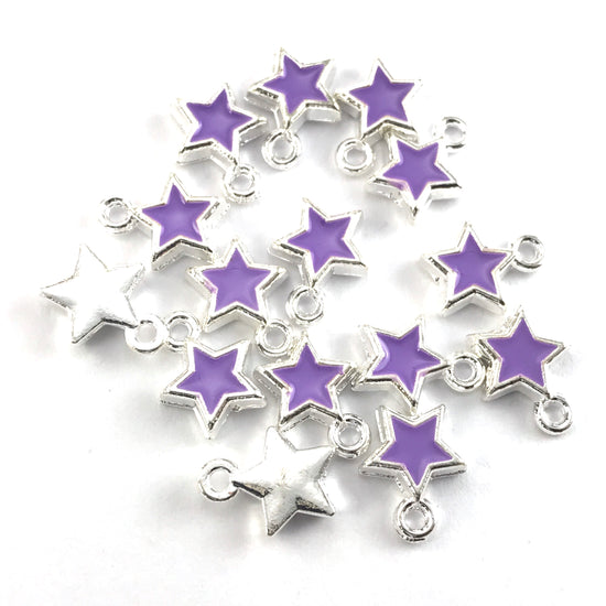 purple and silver star shaped jewerly charms