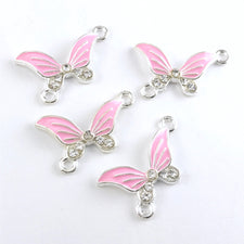 pink and silver butterfly shaped jewerly pendants