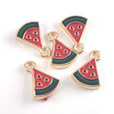 gold, red and green jewerly charms shaped like watermelon wedge slices