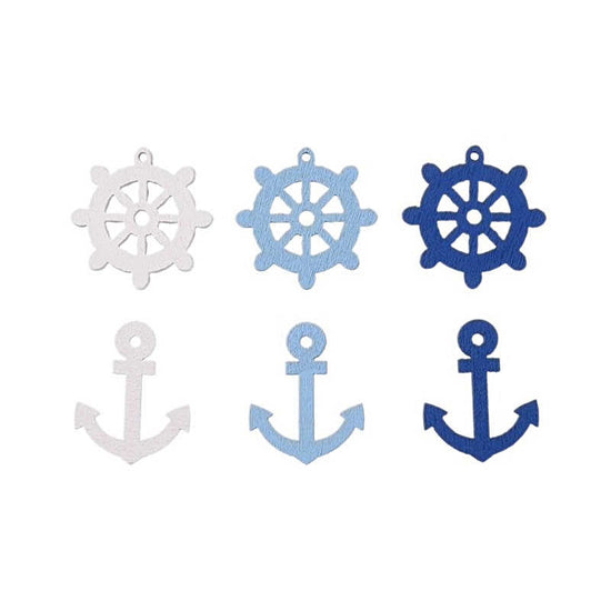 blue and white wooden buttons boat wheels and anchors