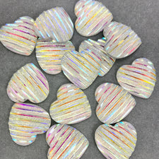 20 pack heart shaped resin cabochons with shiny AB colouring