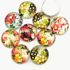 glass cabochons with bright flower pattern