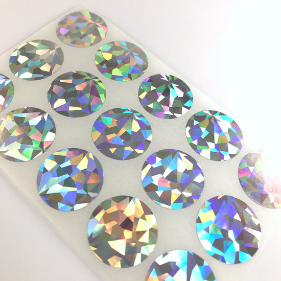 holographic colour round stickers on a sticker sheet
