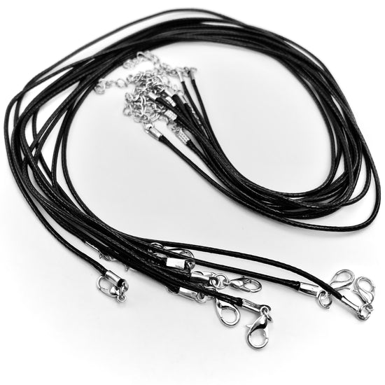 10 black necklace cords with silver clasps