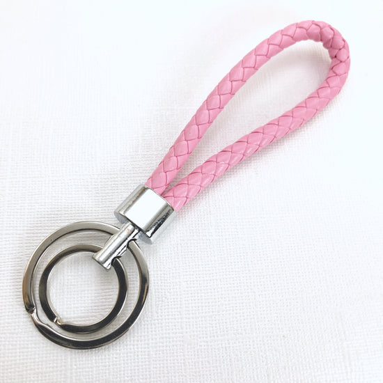 key chain with pink rope loop and silver key rings