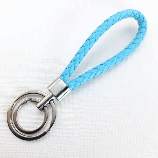 key chain with blue rope loop and double silver rings