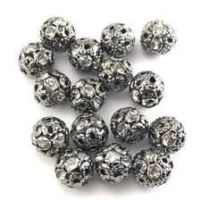 round grey beads with clear rhinestones