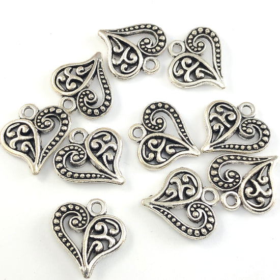 Silver colour heart shaped jewerly charms