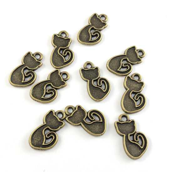cat shaped bronze colour jewerely charms