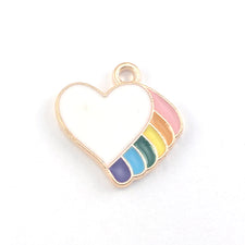 white heart with rainbow colour stripes jewerlry charms