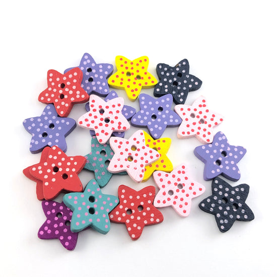 star shaped buttons in mixed colours with polka dots on them