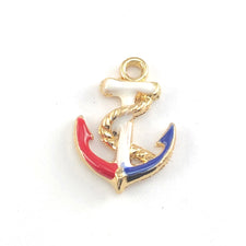 red, white, blue and gold colour charms that look like anchors